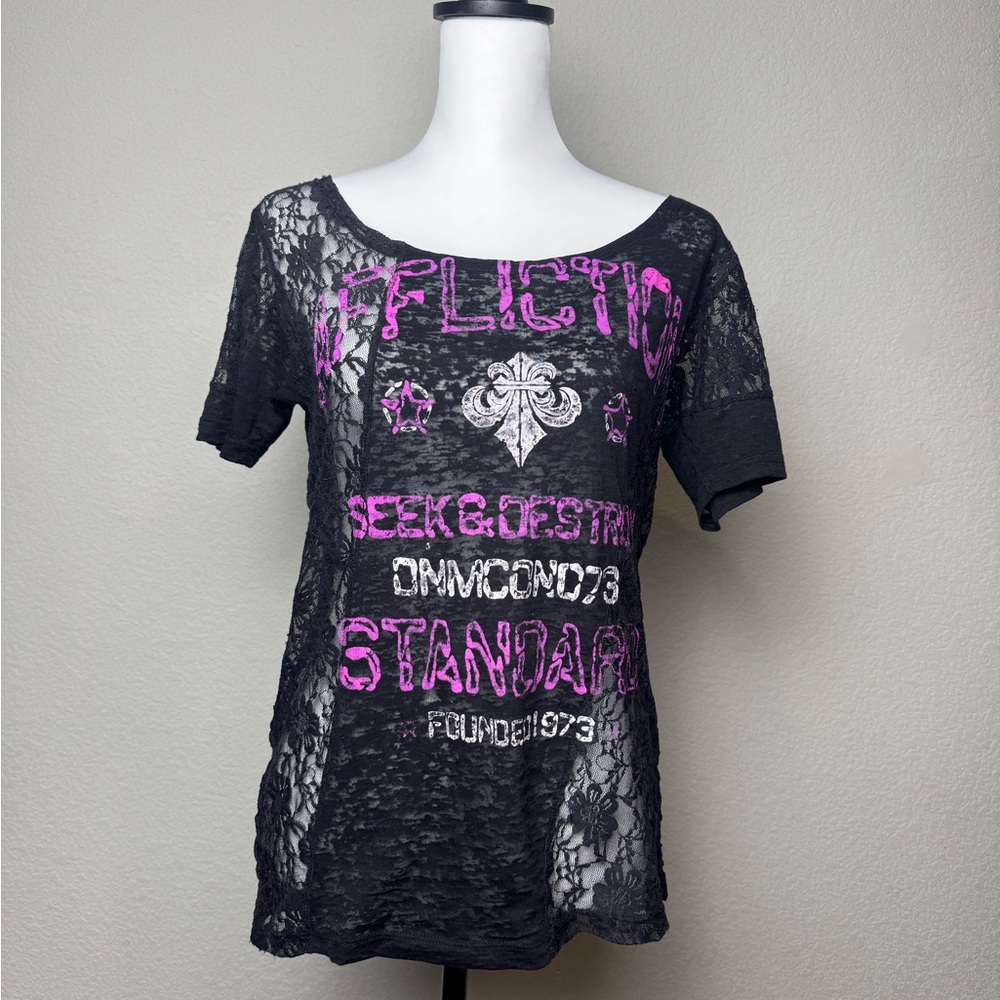 Affliction Women's Black & Pink Lace Top
